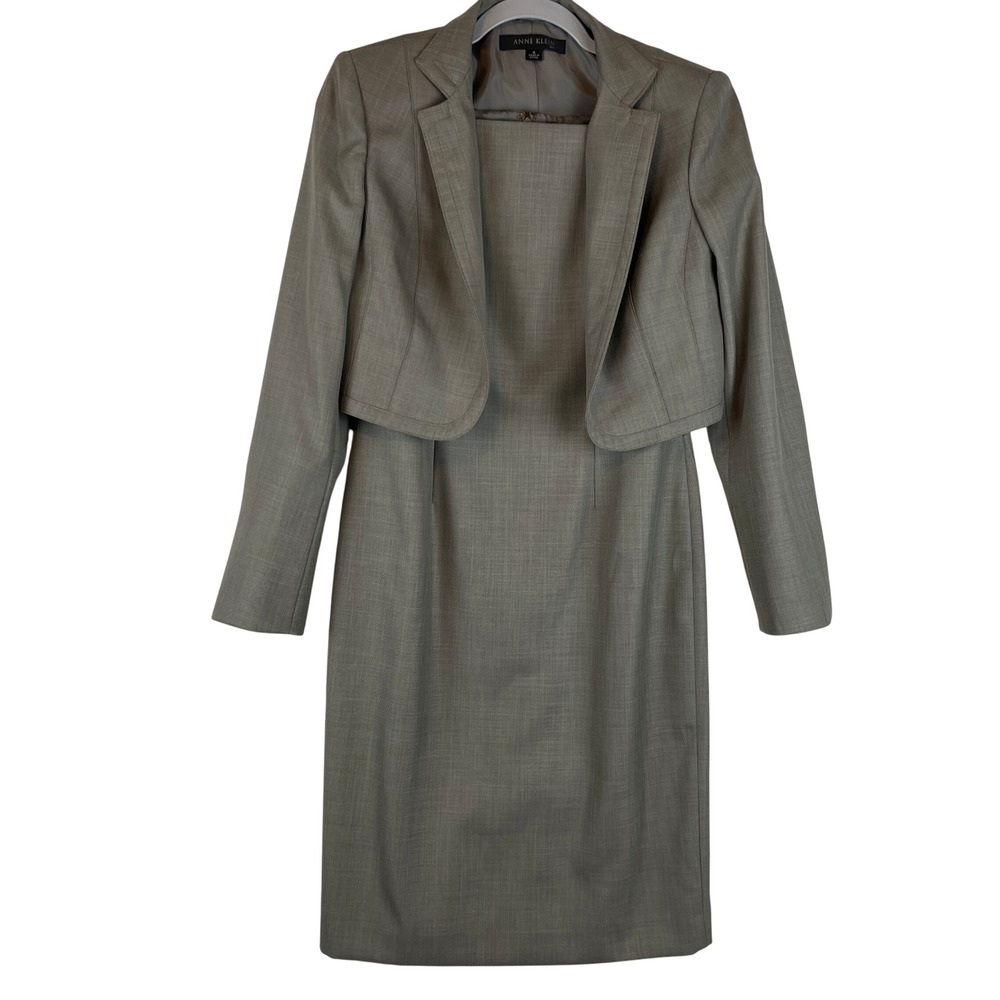 Anne Klein Suit Womens 4 Grey Dress Jacket Set Bolero Sheath Professional 2 Pc